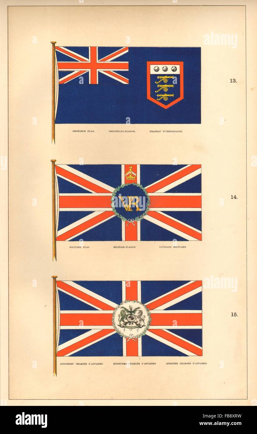 BRITISH FLAGS. Ordnance Military Ministers' Charges d'Affaires. HOUNSELL, 1873 Stock Photo