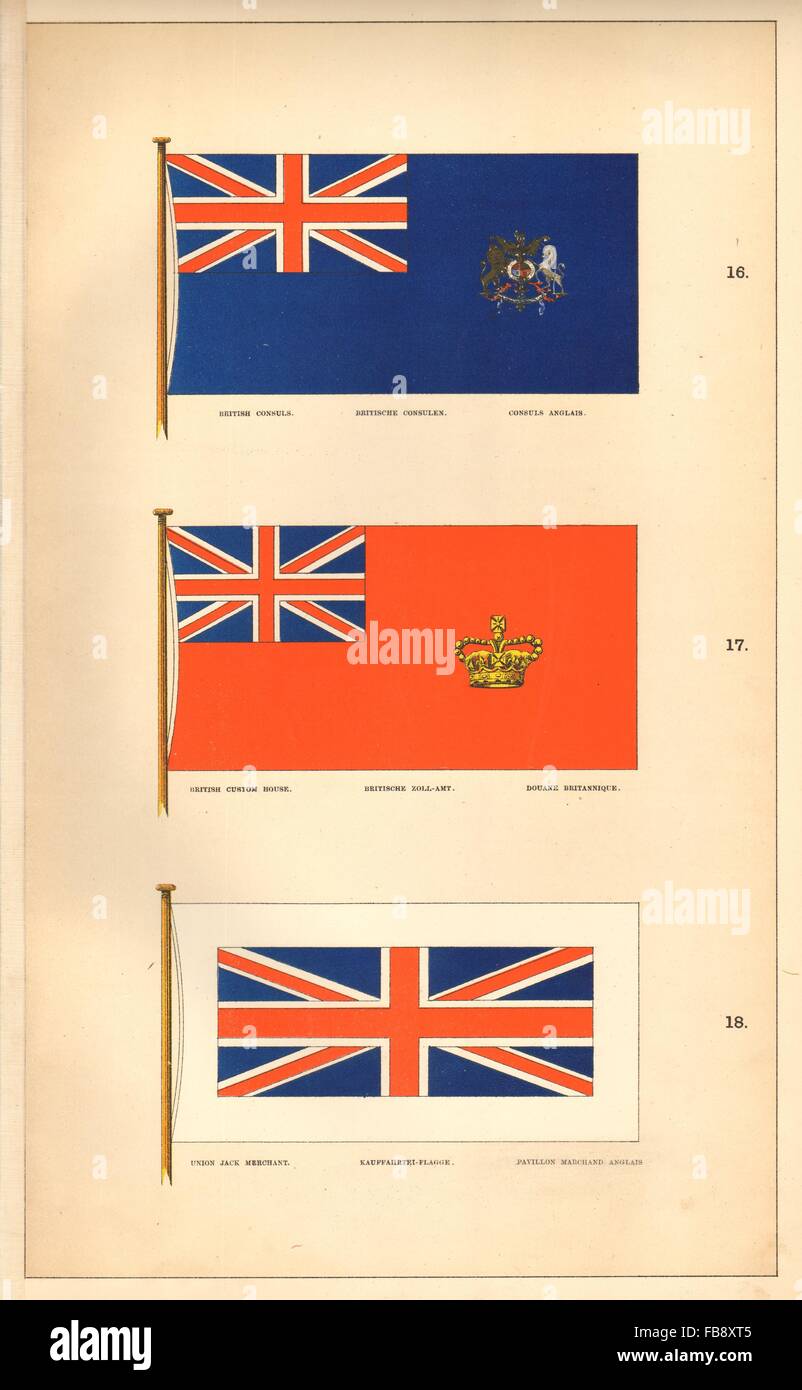 BRITISH MARITIME FLAGS. Consuls Custom House Union Jack Merchant. HOUNSELL, 1873 Stock Photo