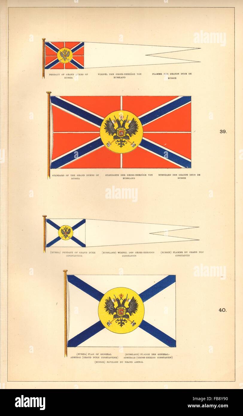 RUSSIAN IMPERIAL FLAGS. Grand Dukes pennant/standards. Gen Adm. Constantine 1873 Stock Photo