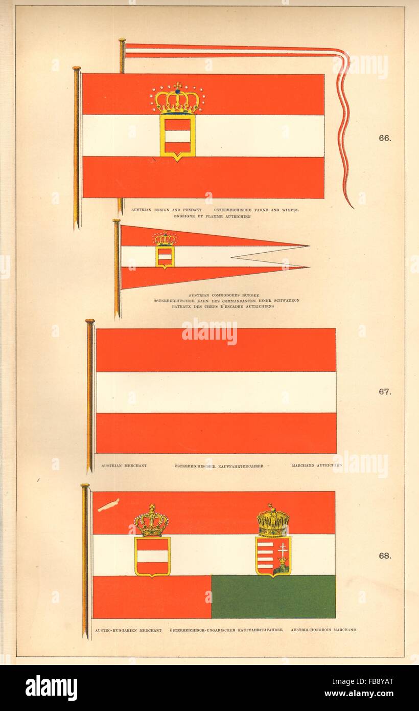 AUSTRIA MARITIME FLAGS.Ensign pennant Cdre Burgee Austro-Hungarian Merchant 1873 Stock Photo