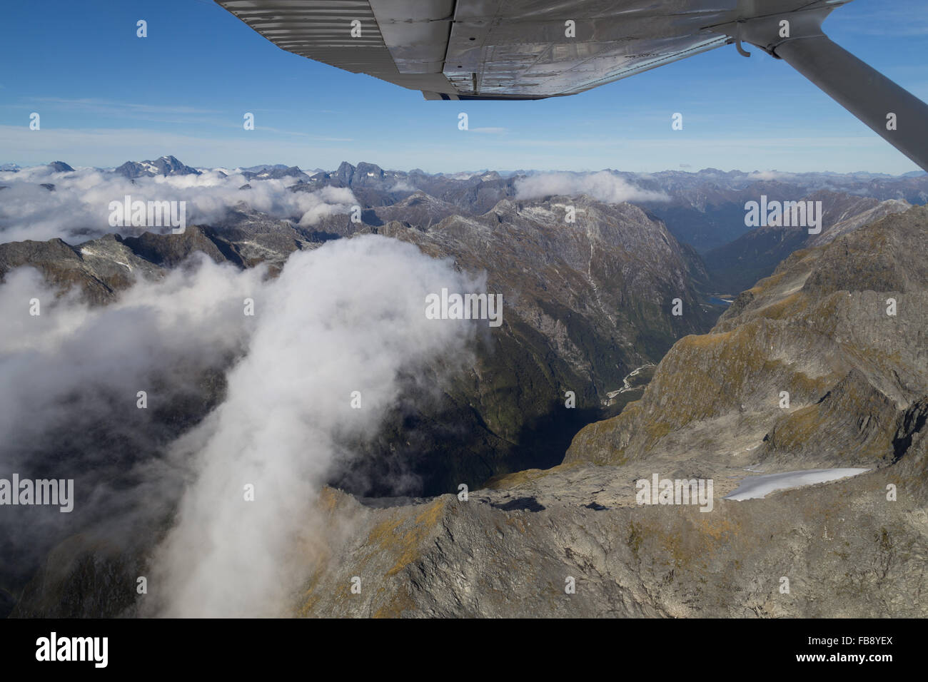 Aerial view of the mountains of Mount Aspiring National Park on the South Island in New Zealand. Stock Photo