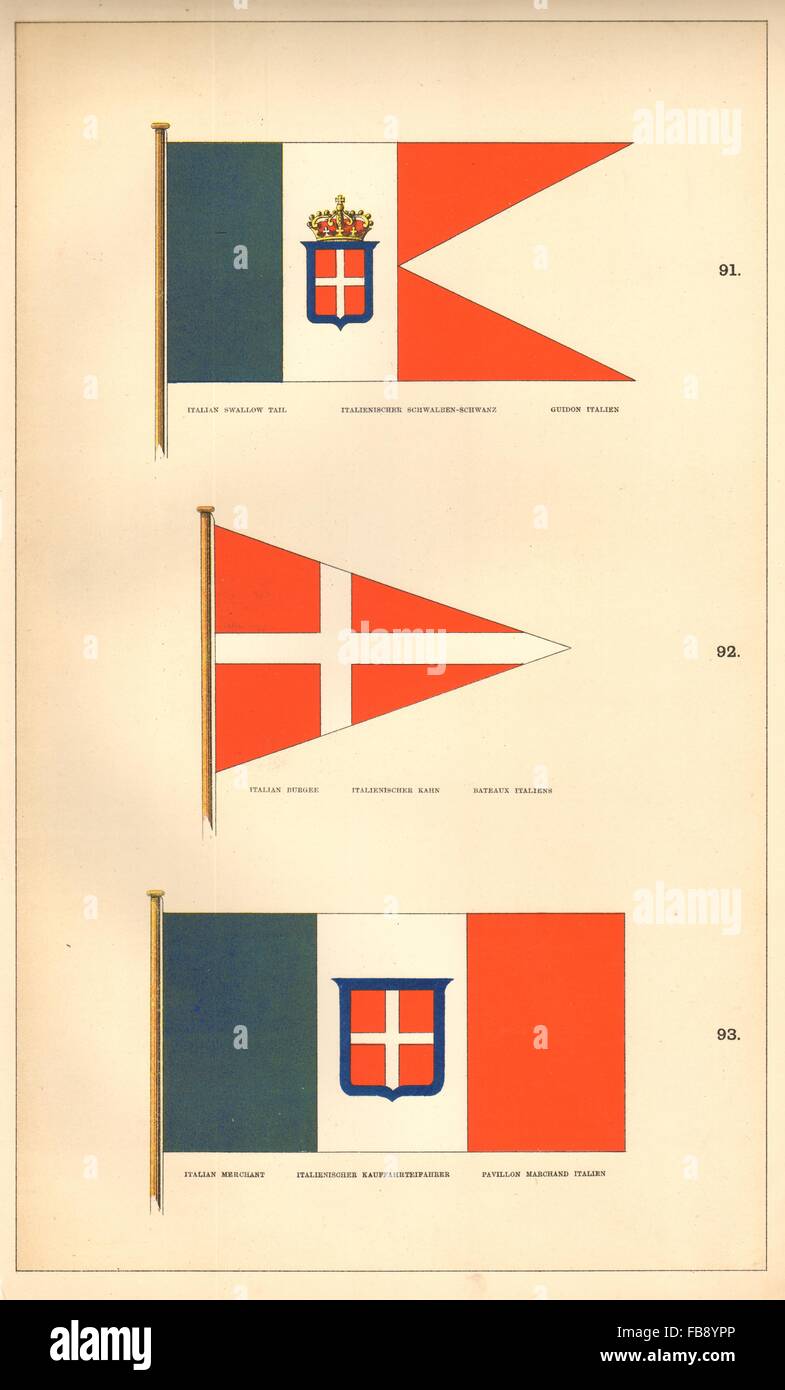 ITALIAN ROYAL MARITIME FLAGS. Swallow Tail Burgee Merchant. Italy