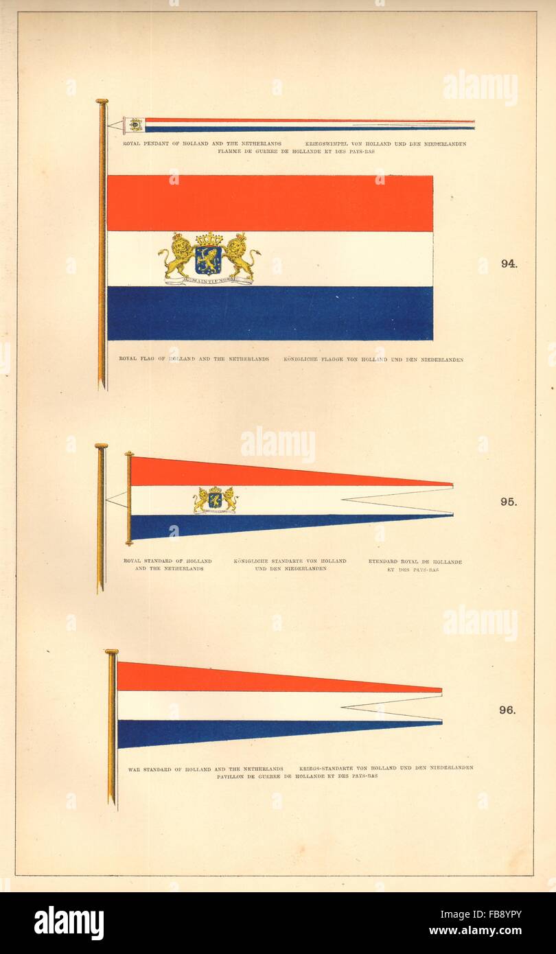 DUTCH ROYAL FLAGS. Pennant Flag War Holland Netherlands Standards. HOUNSELL 1873 Stock Photo