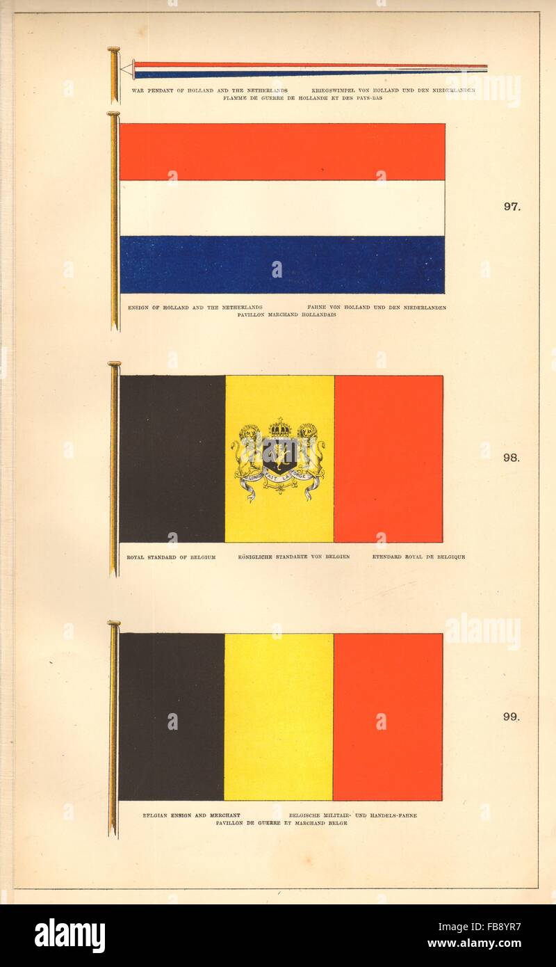 DUTCH/BELGIAN ROYAL FLAGS. War pennant ensign standard merchant Netherlands 1873 Stock Photo