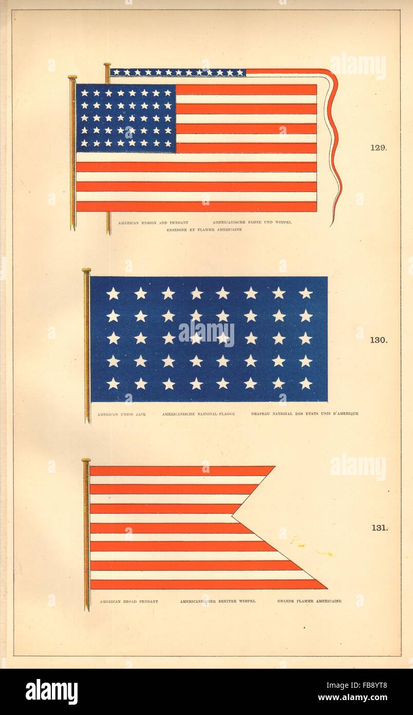 USA MARITIME/NATIONAL FLAGS. American Ensign broad pennant Union Jack, 1873 Stock Photo