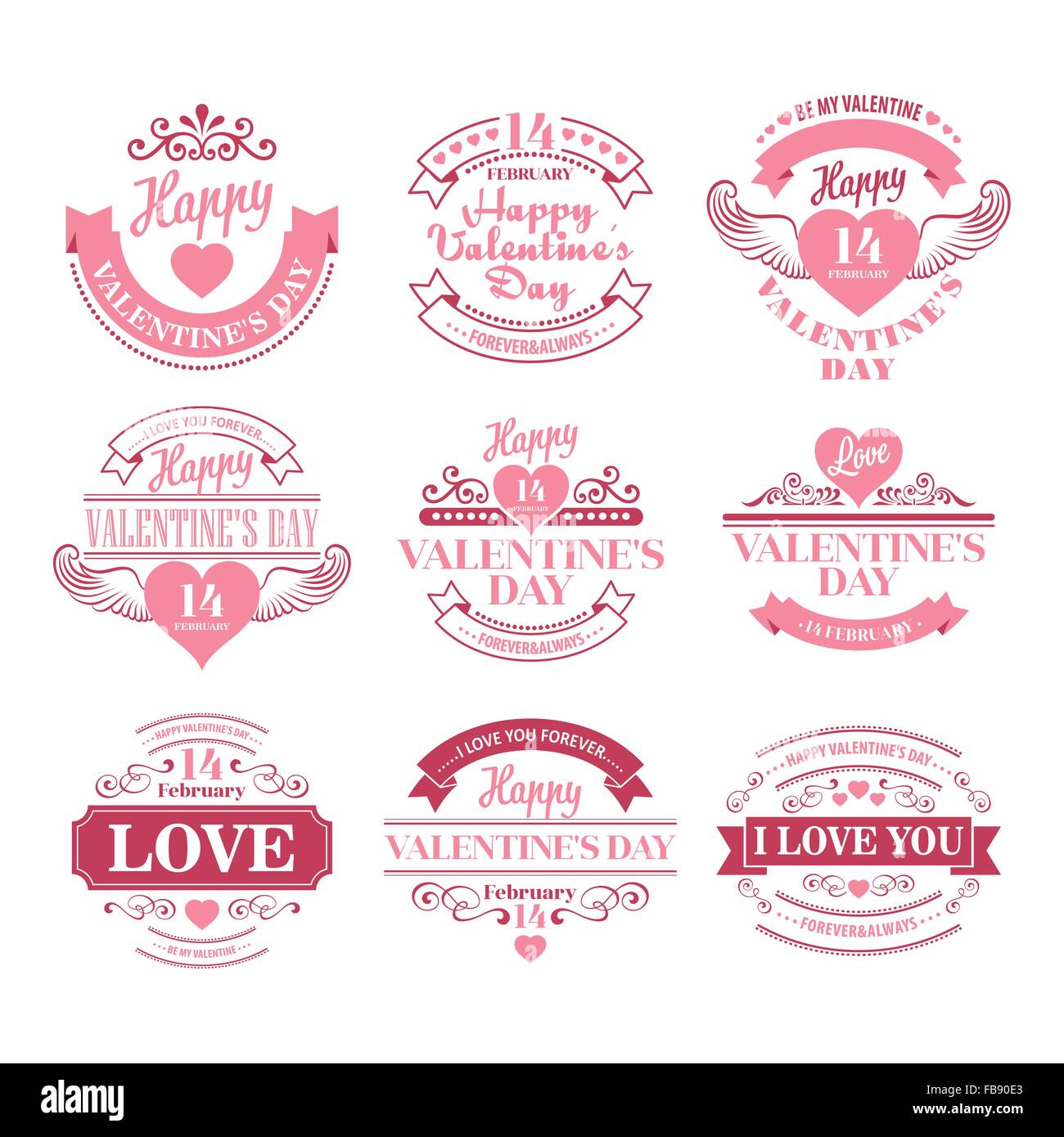 Valentine day Set of typography elements with hearts. Vector ...