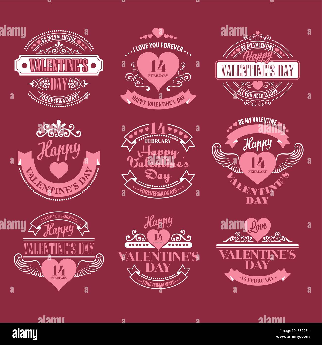 Valentine day Set of typography elements with hearts. Vector ...
