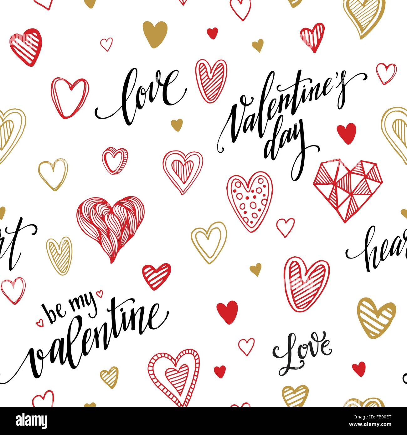 Valentine seamless pattern with hand lettering and hearts. Vector ...