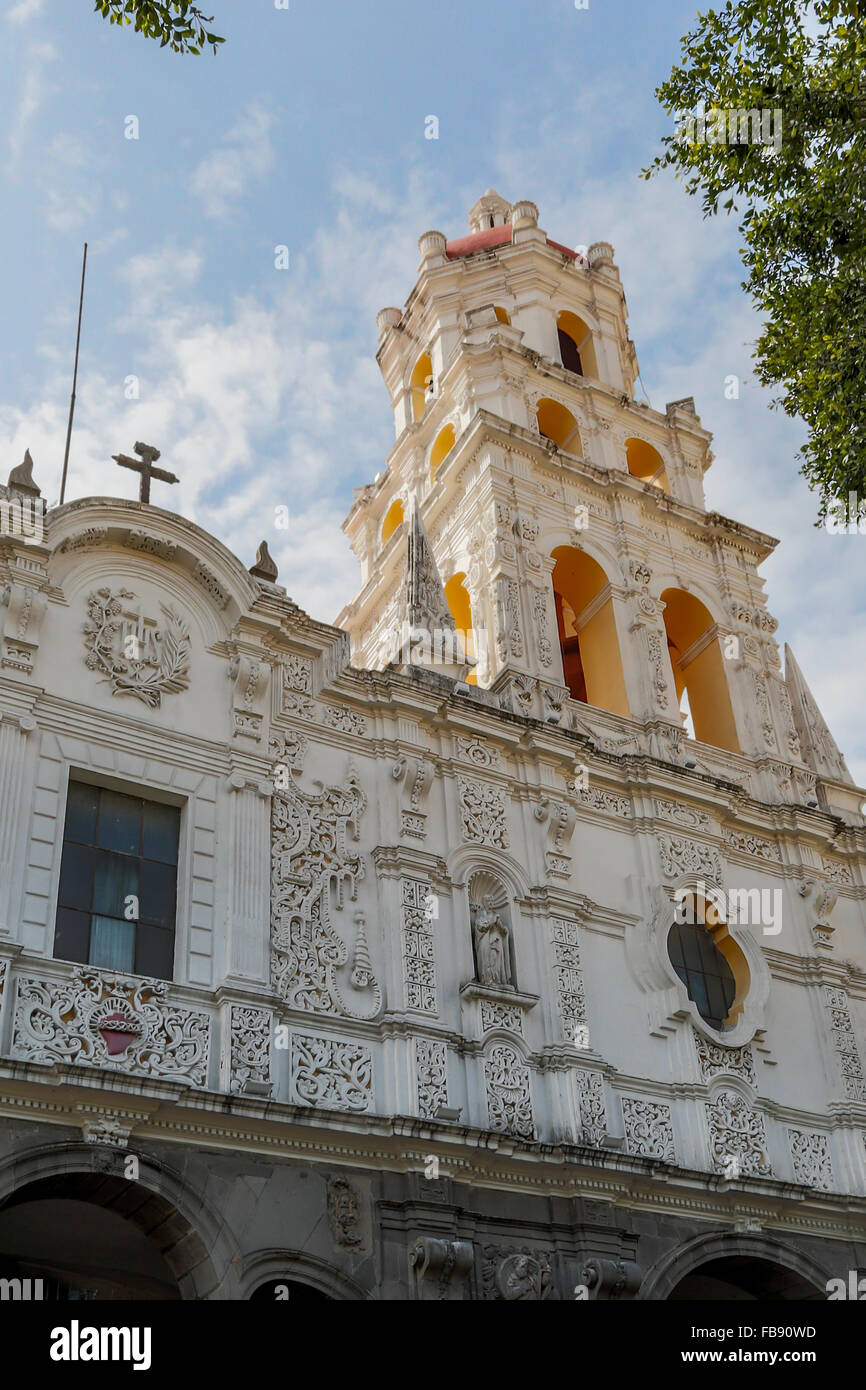Templo del Espiritu Santo, founded by Jesuit priests, is an 18th century Roman Catholic church in historic Puebla Mexico. Stock Photo
