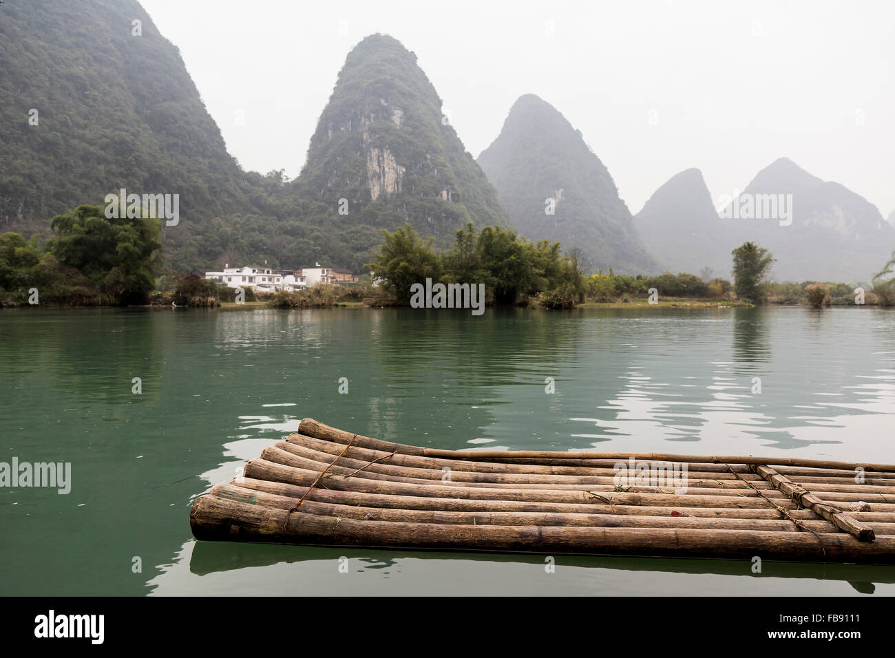 Traditional bamboo rafts on the Yulong river Stock Photo