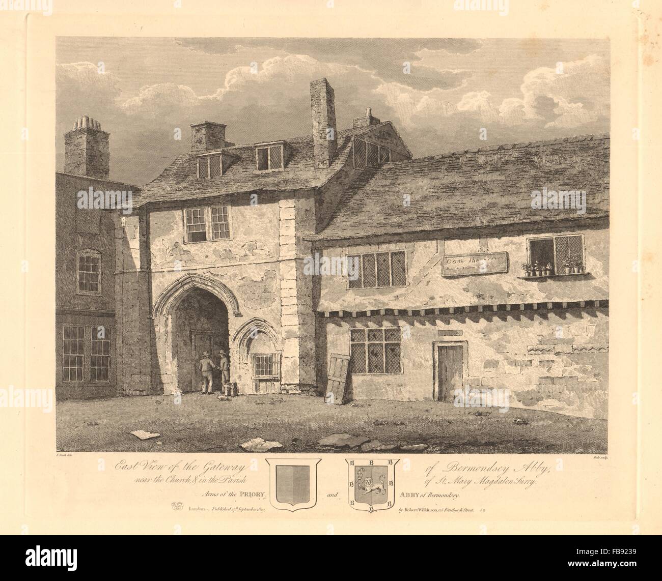 BERMONDSEY ABBEY. Gateway. East view. Site of Bermondsey Market/Square, 1834 Stock Photo