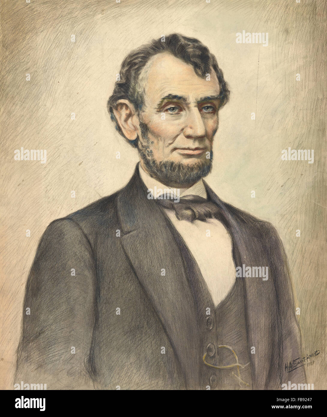 Pencil sketch of President Abraham Lincoln by H A Saint-Amand c 1934 Stock Photo