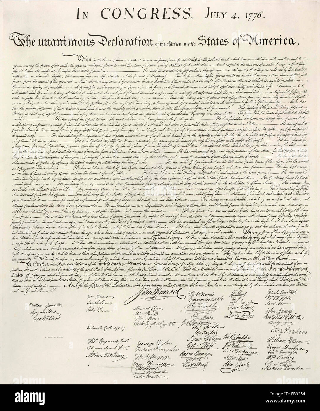 Declaration of Independence. An 1823 Stone facsimile of the 1776 United States Declaration of Independence Stock Photo