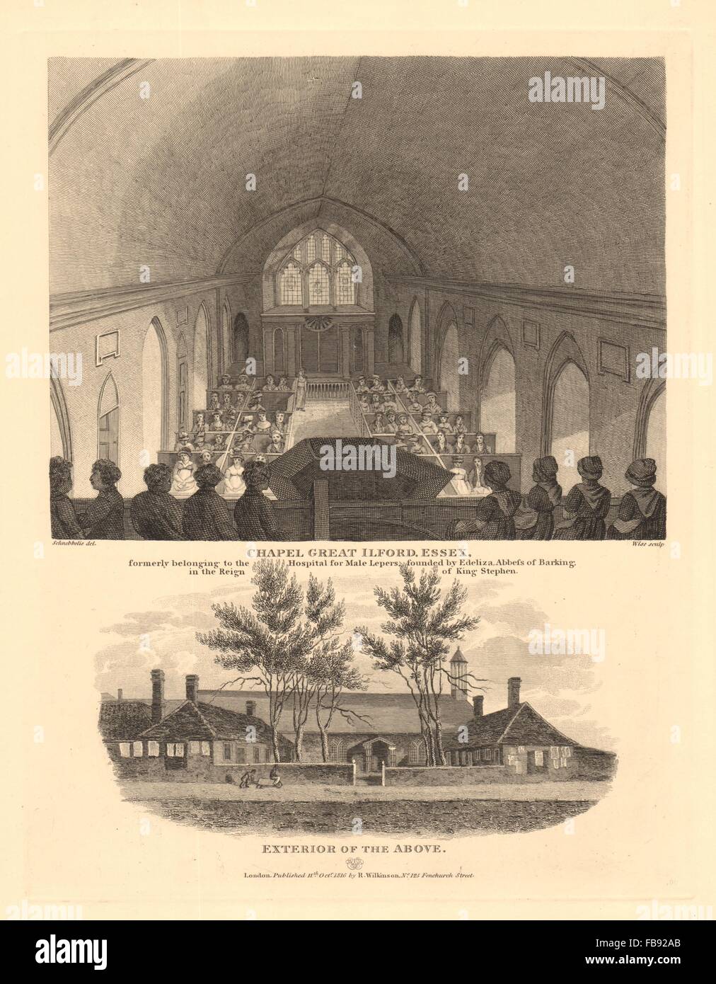 ILFORD HOSPITAL CHAPEL of St. Mary & St. Thomas of Canterbury. Essex, 1834 Stock Photo