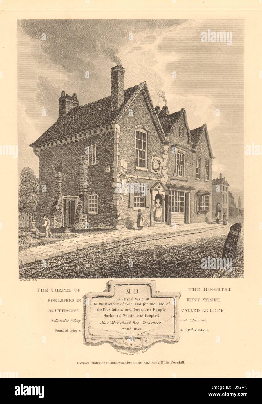 LOCK LEPER HOSPITAL CHAPEL, NEW KENT ROAD, Southwark. Bartholomew Street, 1834 Stock Photo