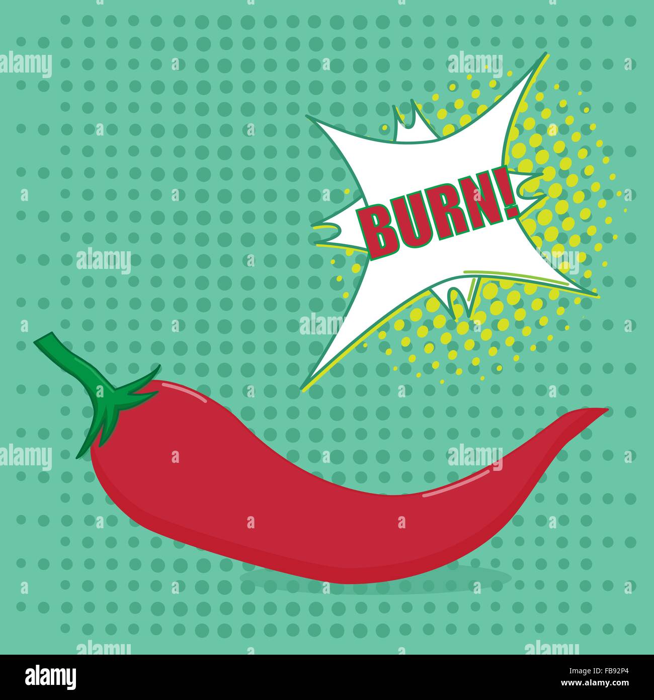 Hot red pepper with taste speech bubble on green background in pop art style  - Vector illustration Stock Vector