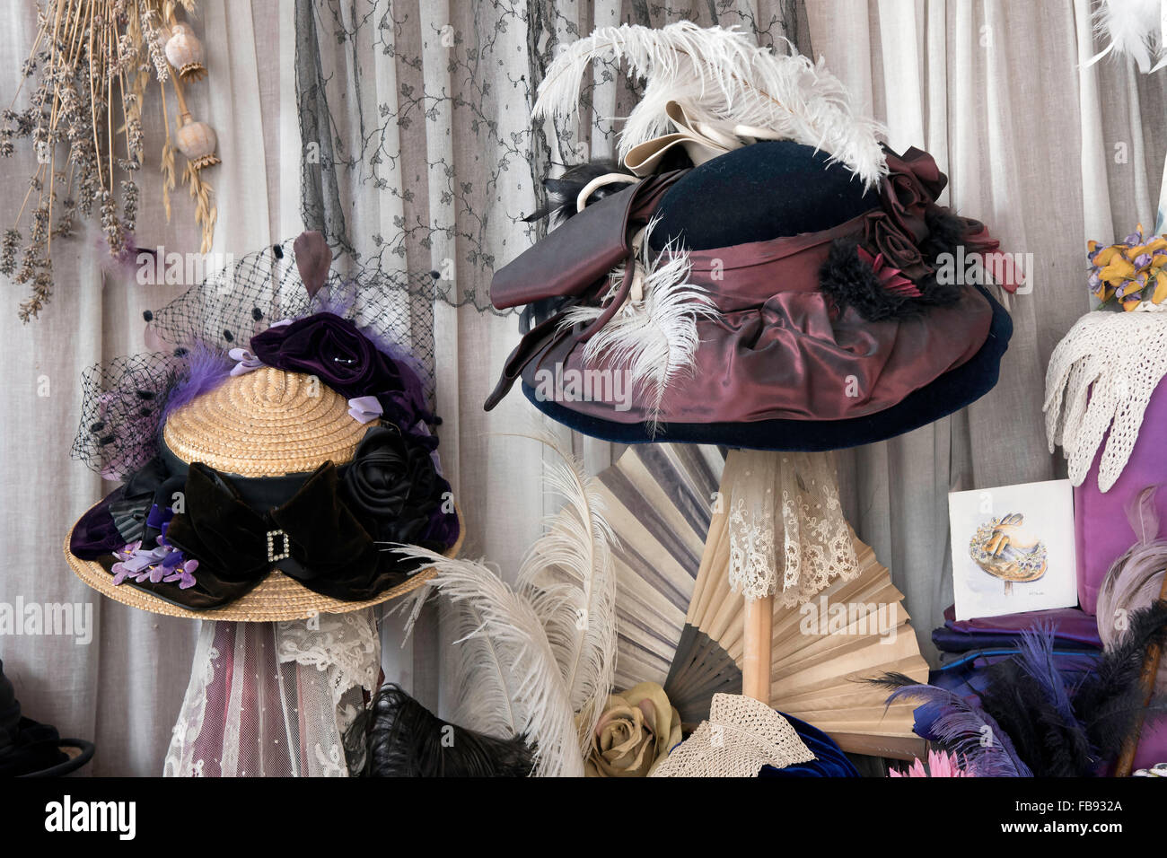 Display of Victorian ladies hats Stock Photo