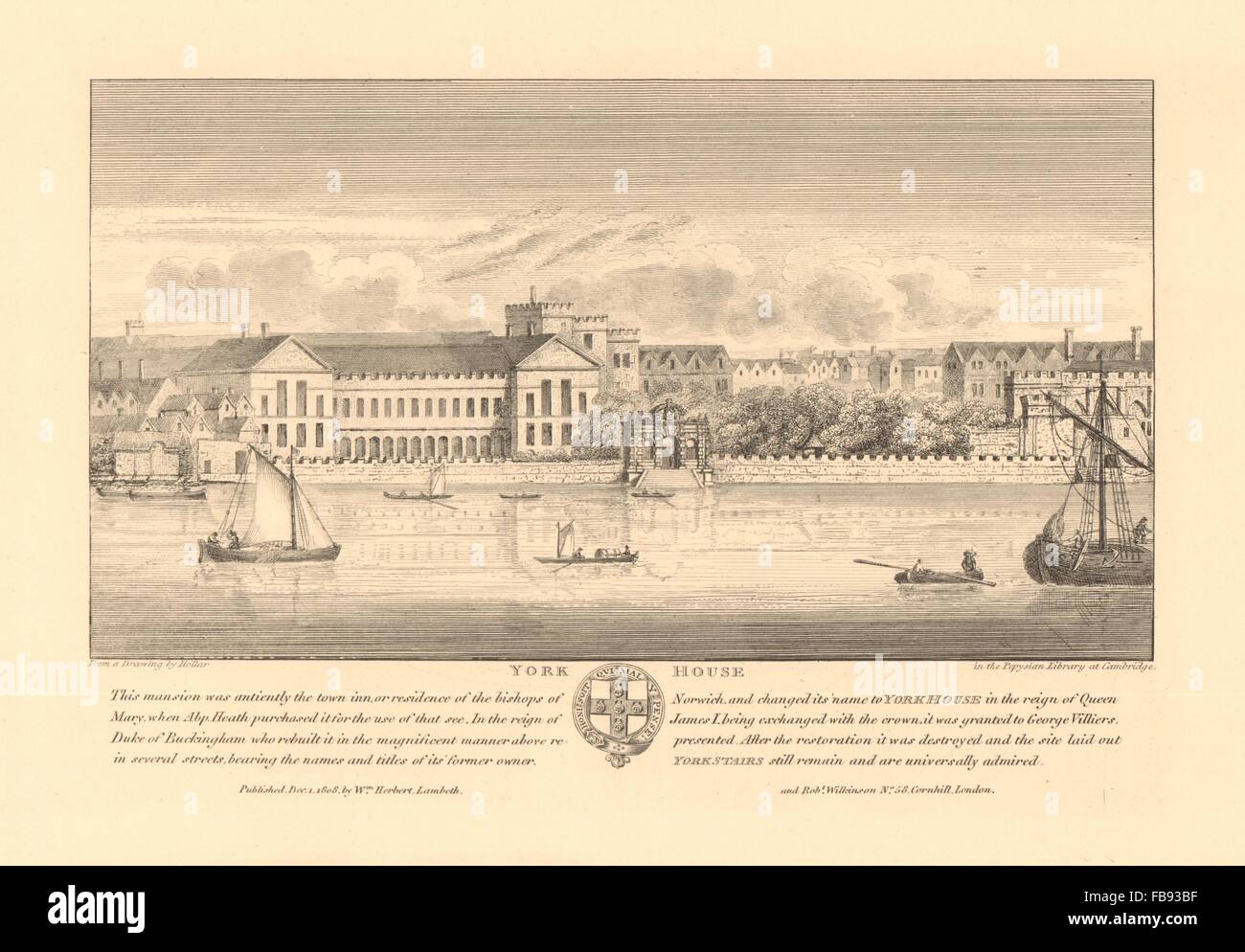 YORK HOUSE, Strand & view of the Thames & watergate. London. After