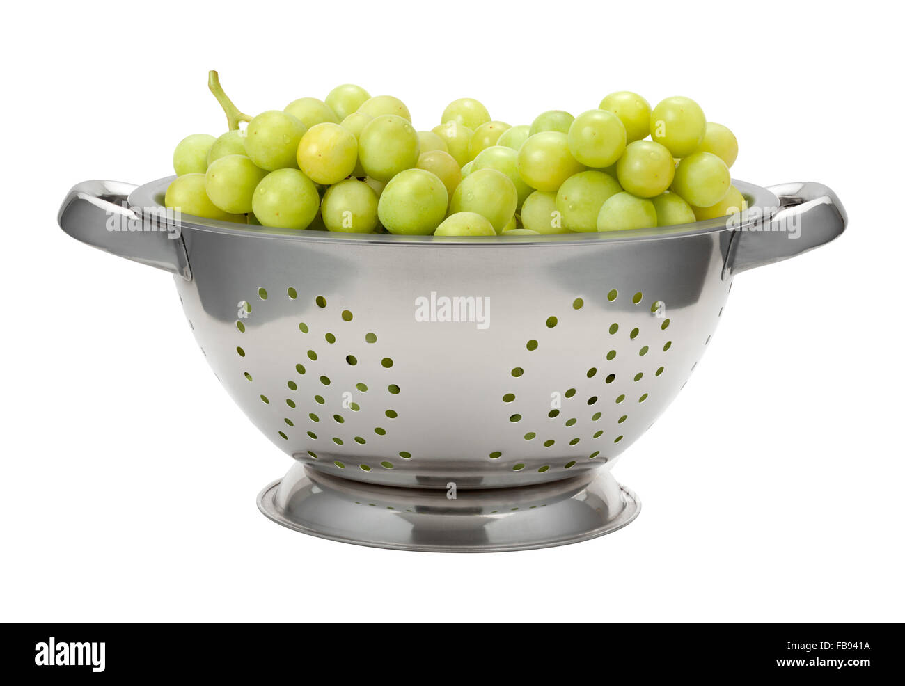 White Grapes in a stainless steel Colander Stock Photo