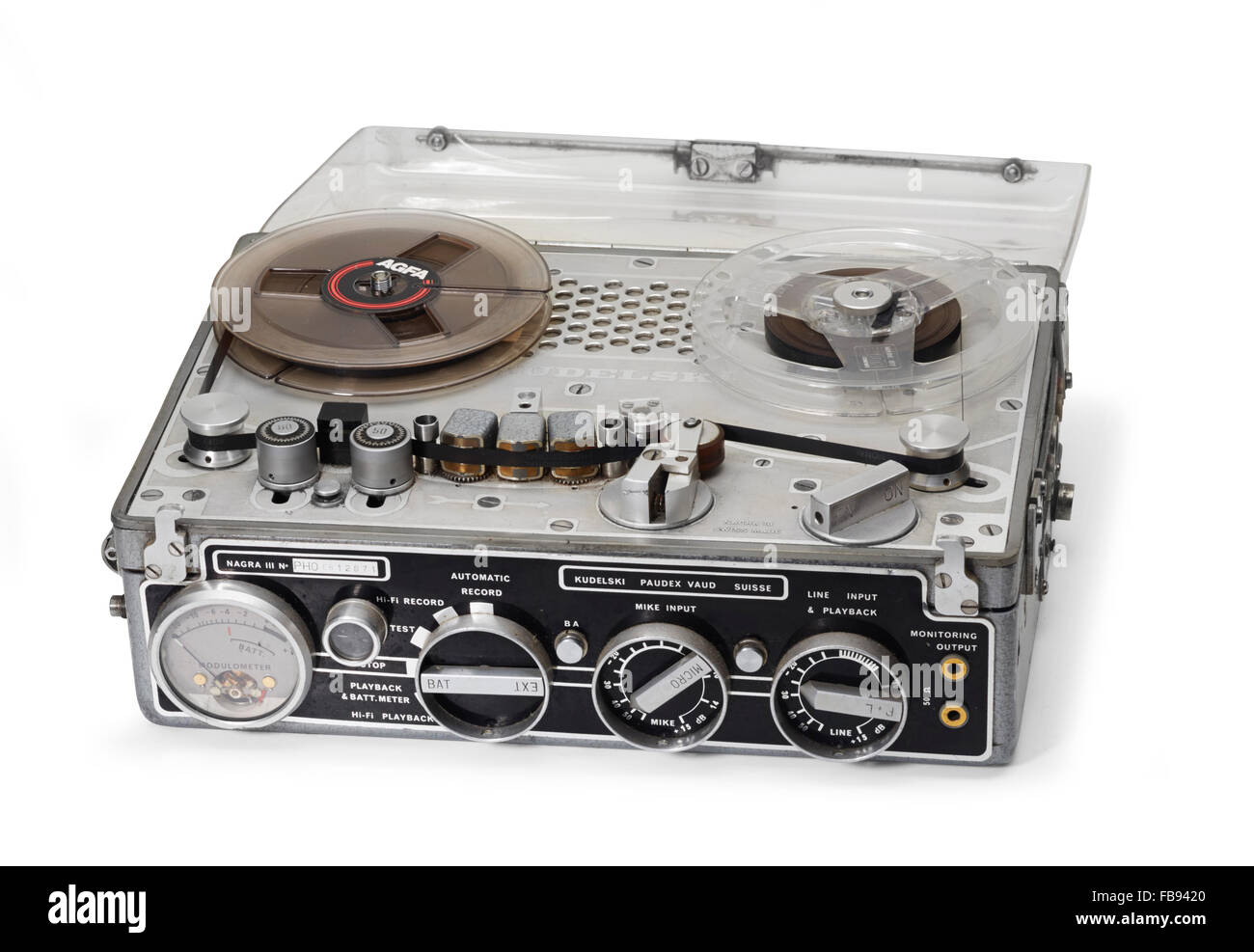 Nagra III tape recorder on white background Stock Photo