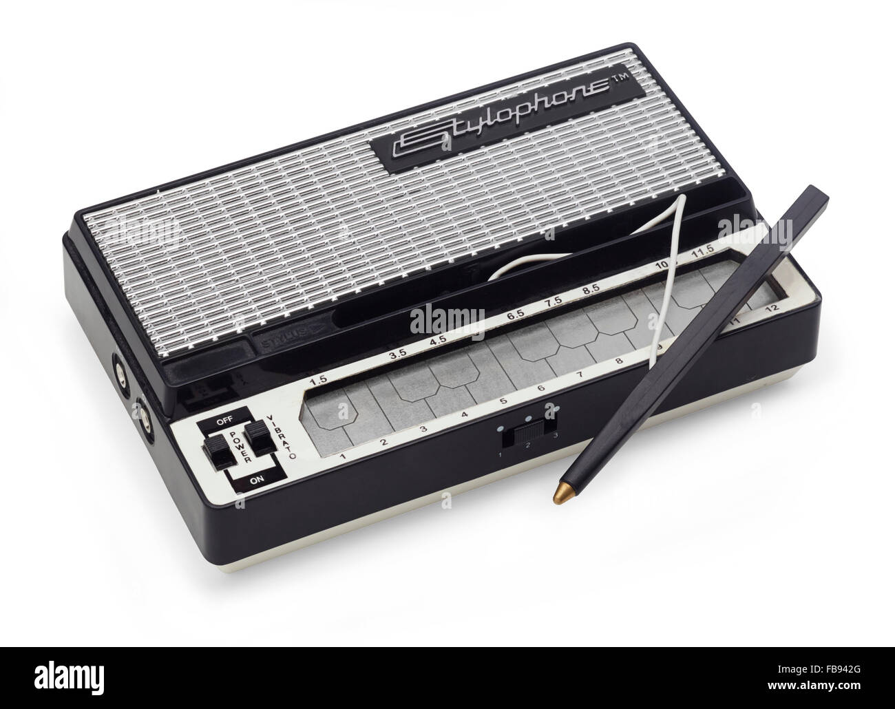 Stylophone on white background as used on Space Oddity by David Bowie Stock Photo