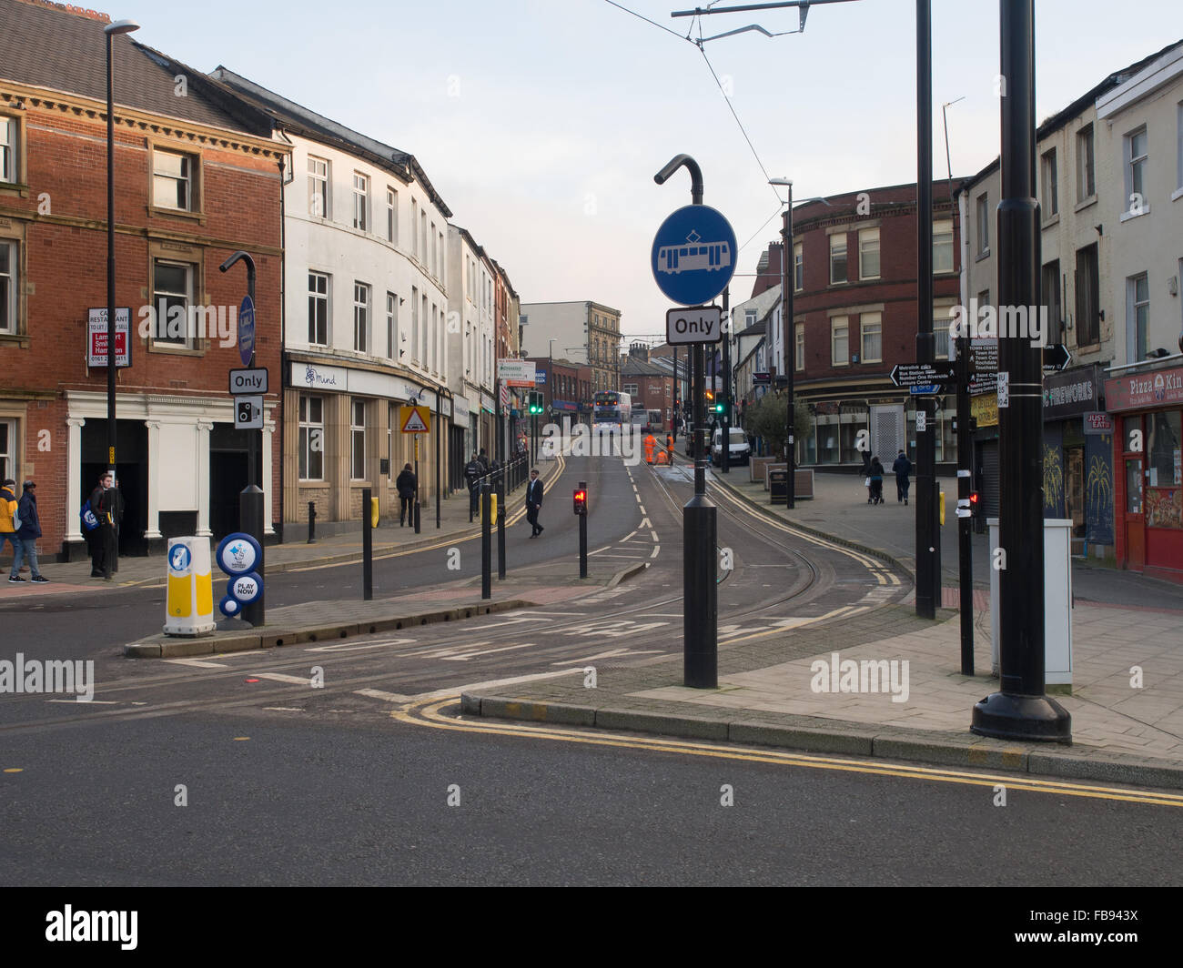 The Tram Tracks, Drake St, Rochdale Town Centre Stock Photo Alamy