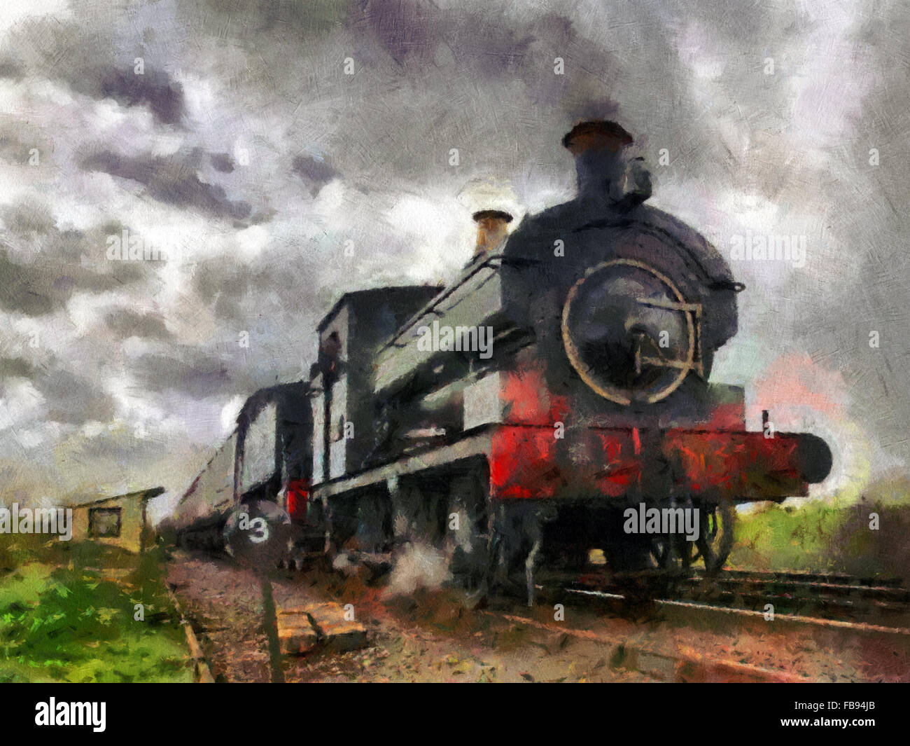 Digital painting Steam train passing Stock Photo Alamy