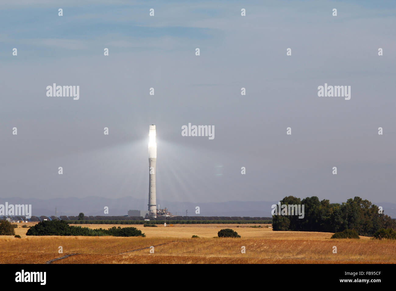 Solar tower for power generation Stock Photo