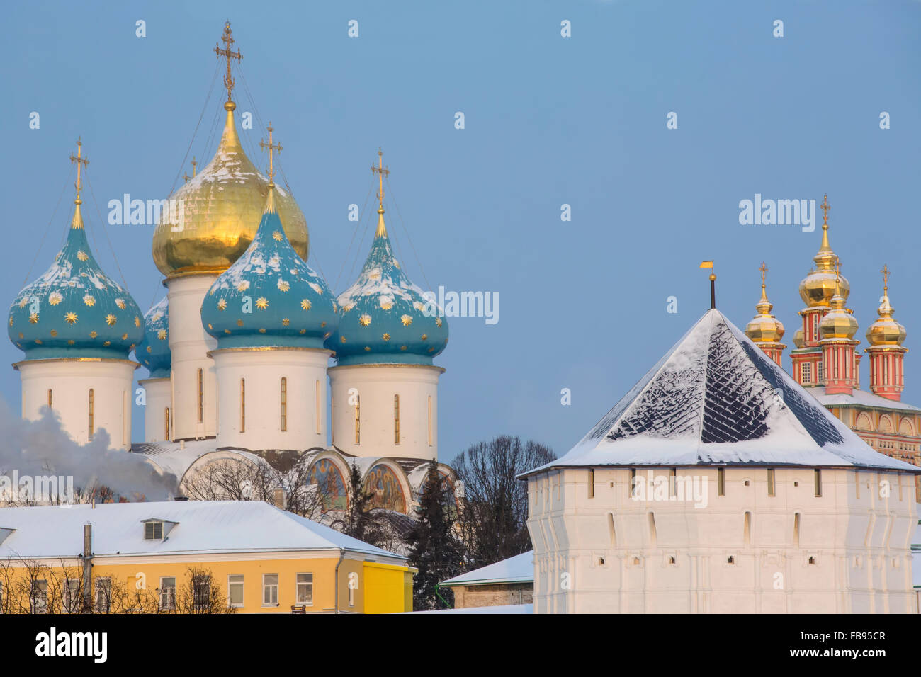 Panoramic view of the Great Trinity monastery in Sergiyev Posad ancient russian town near Moscow