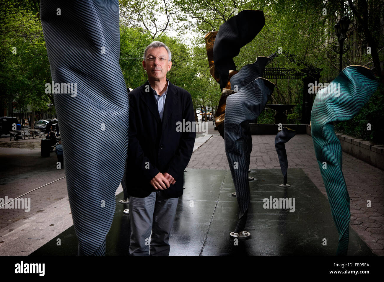 The launch of Australian sculptor Andrew Rogers nstallation 'Individuals' at the Dag Hammarskjold Plaza in New York City, May 7, Stock Photo