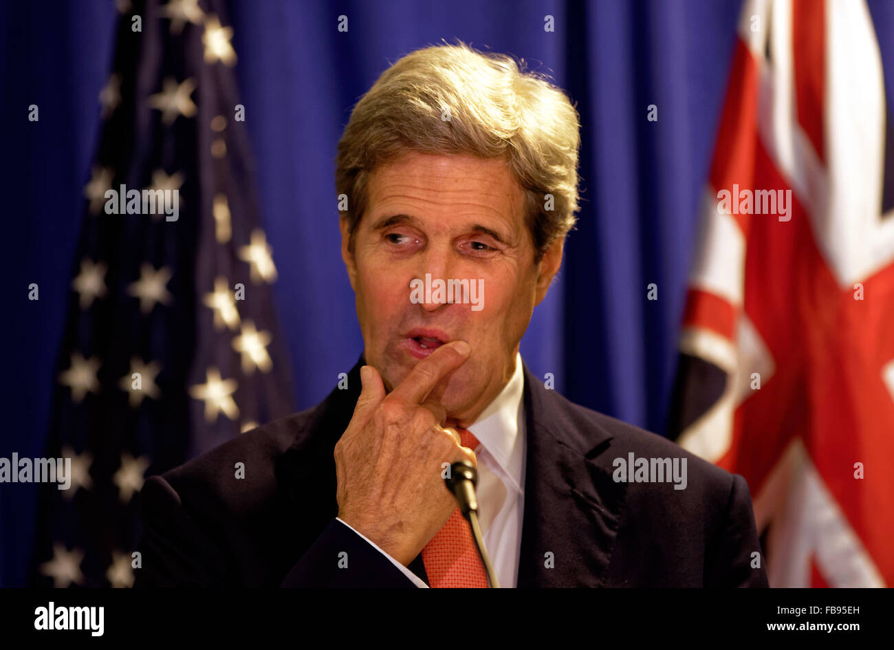 United States' Secretary of State John Kerry at a press conference in Boston, Ma. December 2015. photo by Trevor Collens Stock Photo