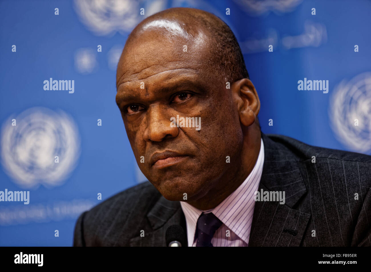 President of the 68th General Assembly of the United Nations, John Ashe pictured in the September 2013 file photo during a press Stock Photo