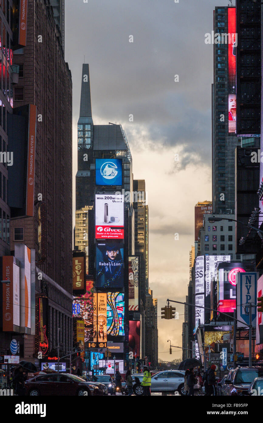 Electronic Billboards Light Up Times Square at Night, NYC Stock Photo