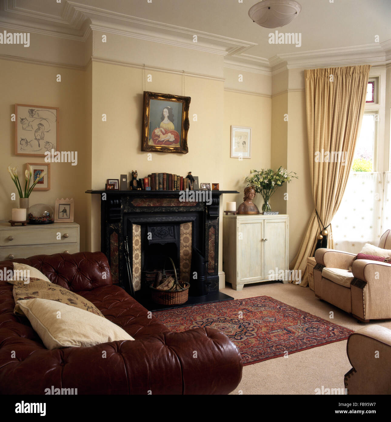 Original Black Marble Victorian Fireplace In A Nineties Living