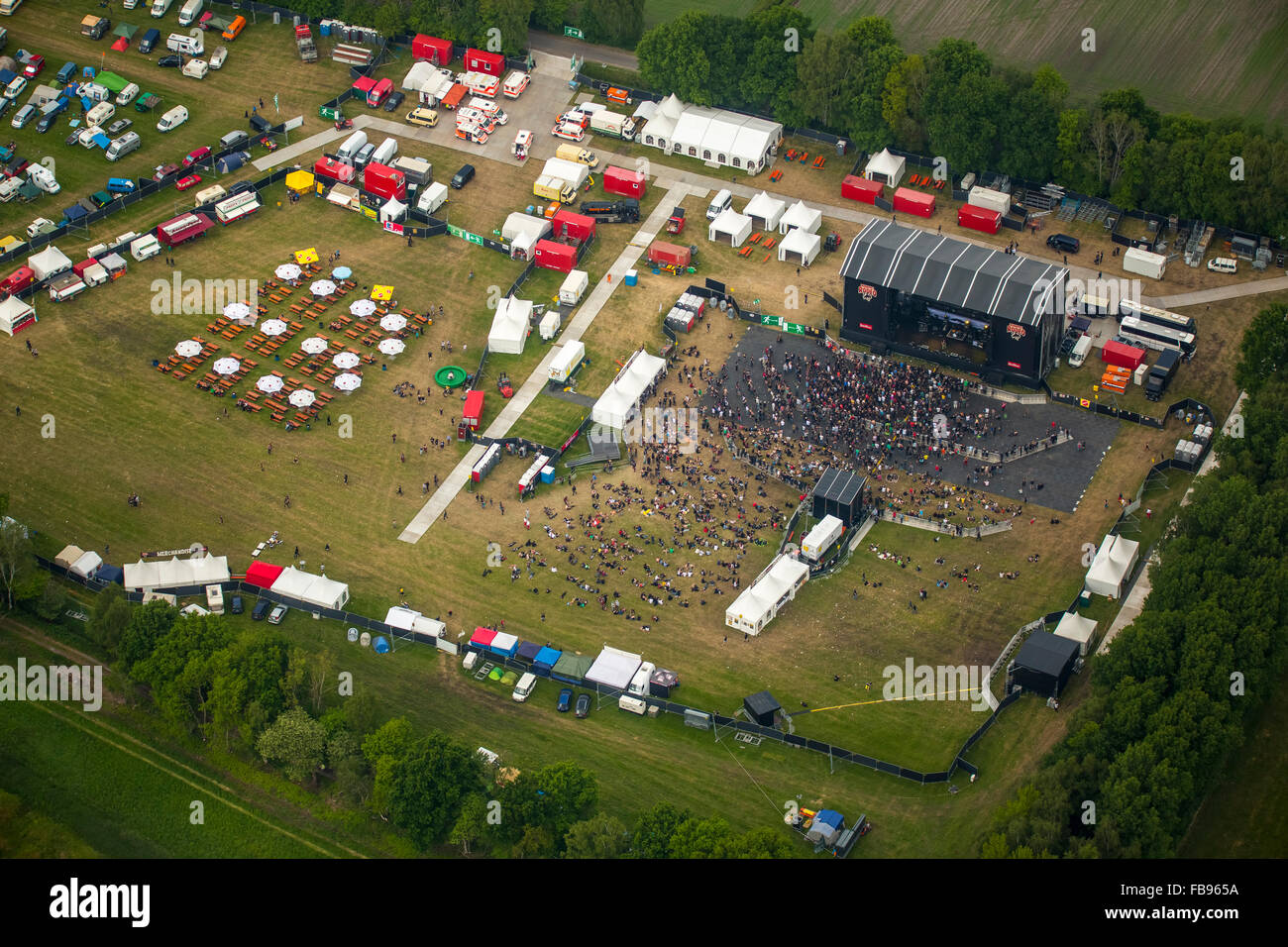 Aerial view, Ruhrpott Rodeo Festival at the airport Schwarze Heide on the outskirts of Bottrop, Dinslaken and Hünxe, Dinslaken, Stock Photo