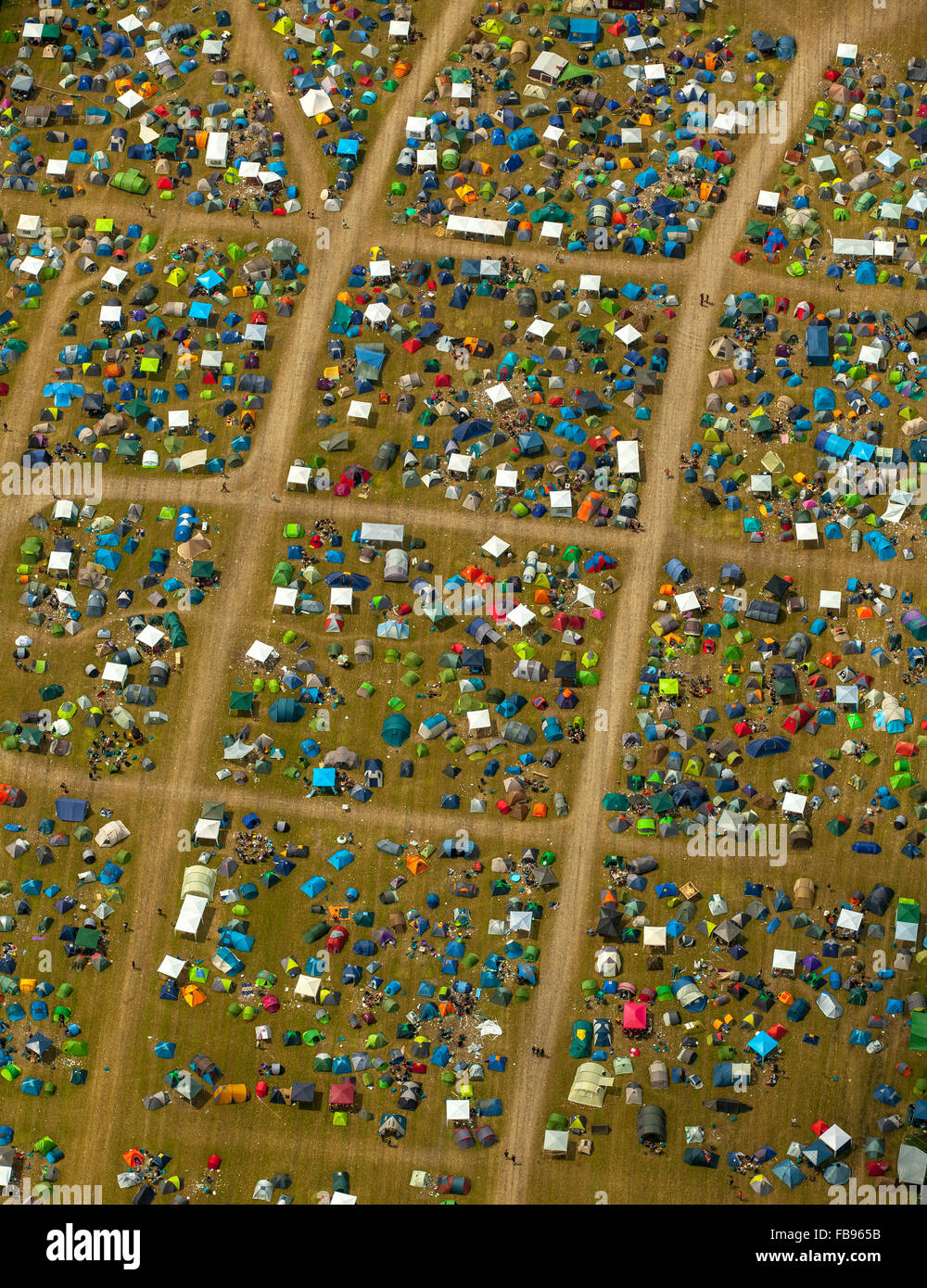 Aerial view, tents of festivalgoers, Ruhrpott Rodeo Festival at the airport Schwarze Heide on the outskirts of Bottrop, camp, Stock Photo