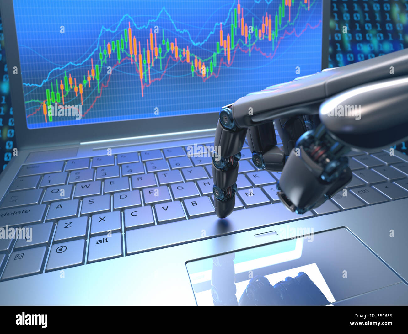 Image concept of a robot trading system that is a computer trading program that automatically submits trades. Stock Photo