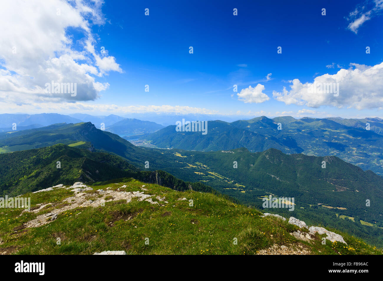 Panorama from Italian alps, top of a mountain, Cima Larici Asiago Stock Photo