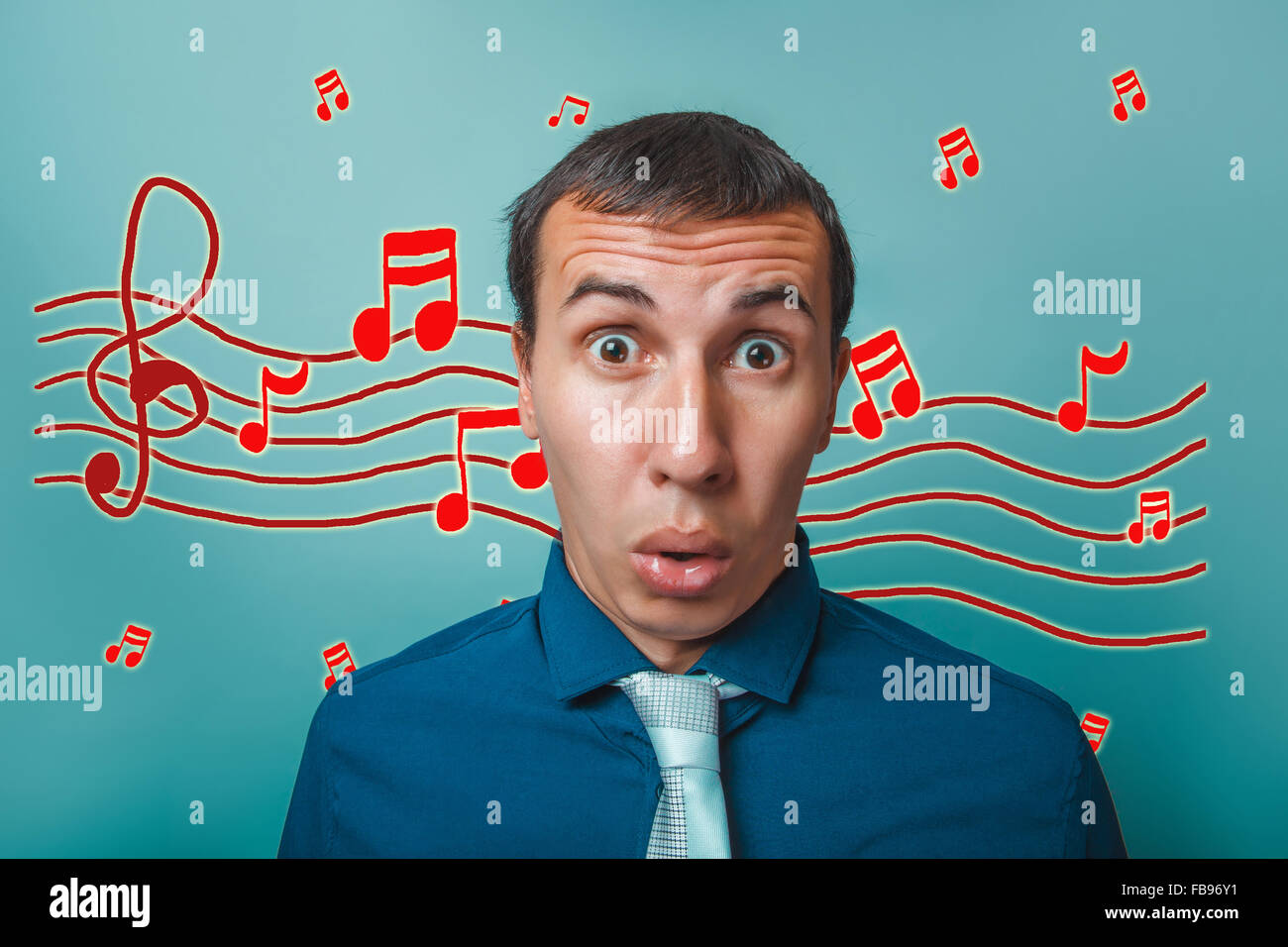 a male opened his mouth surprised businessman music notes sketch Stock Photo