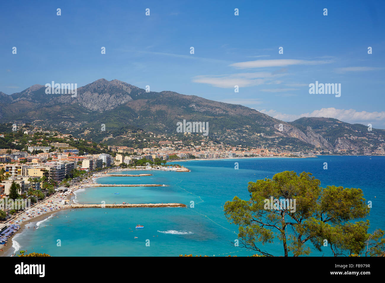 Cap Martin and Roquebrune, French riviera coast with blue sea in a sunny summer day Stock Photo