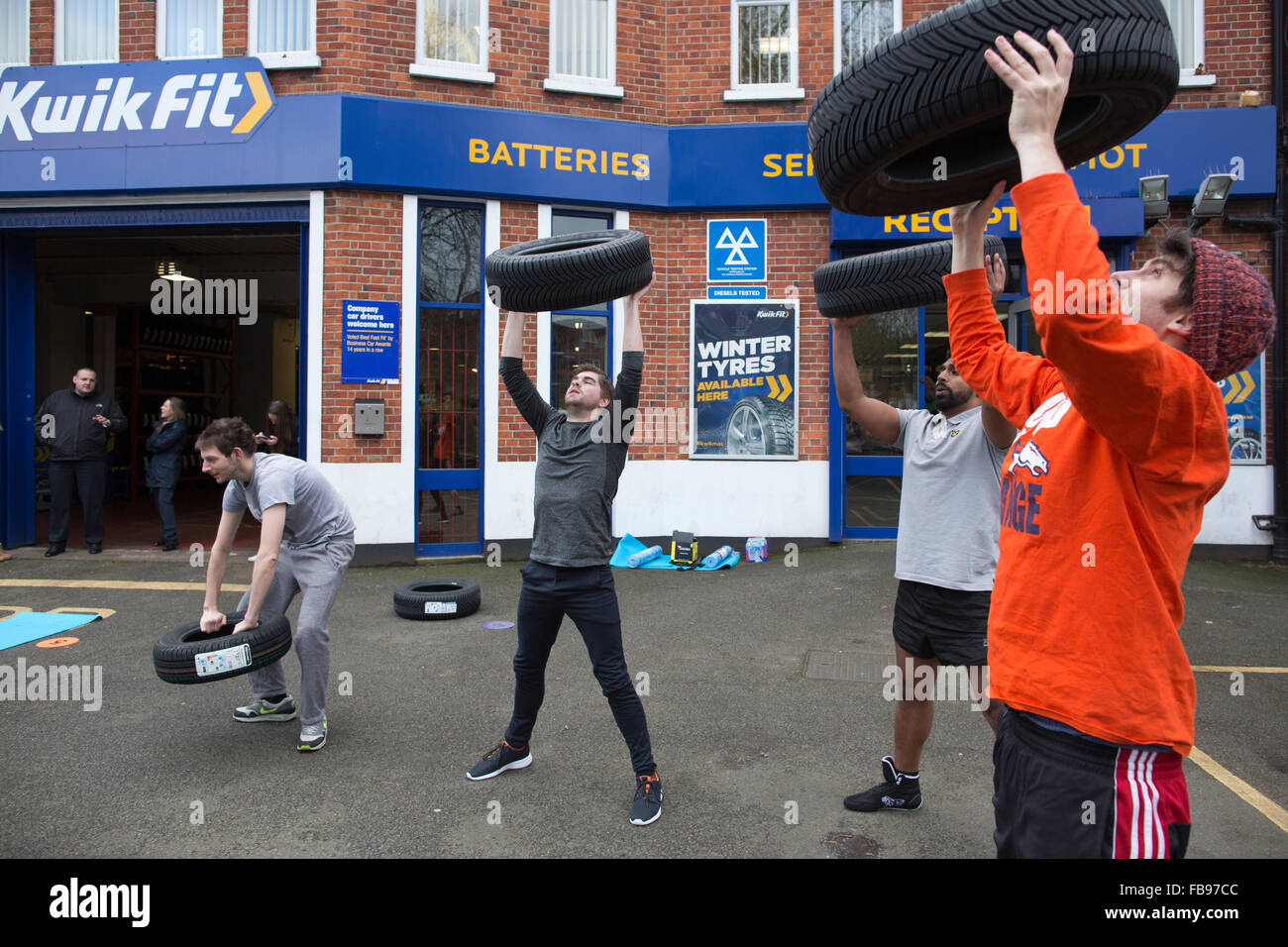 Automotive servicing company 'Kwik Fit' employees take part in a new