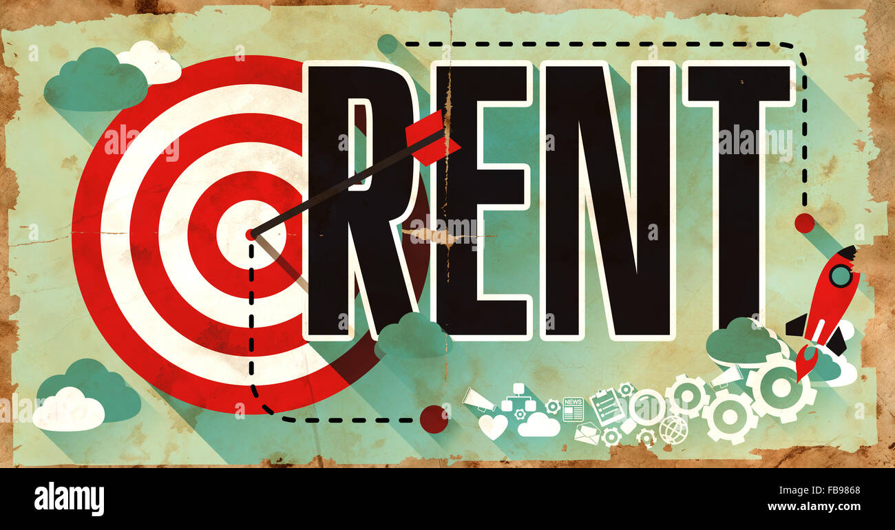 Retro Rent Meaning Rent on Old Poster in Flat Design Stock Photo - Alamy