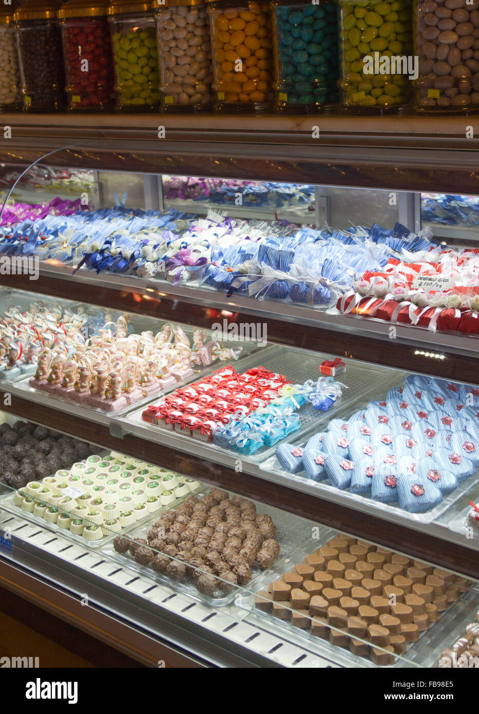 Colorful Sweets on Display in a Shop, Famagusta, Turkish Republic of Northern Cyprus Stock Photo