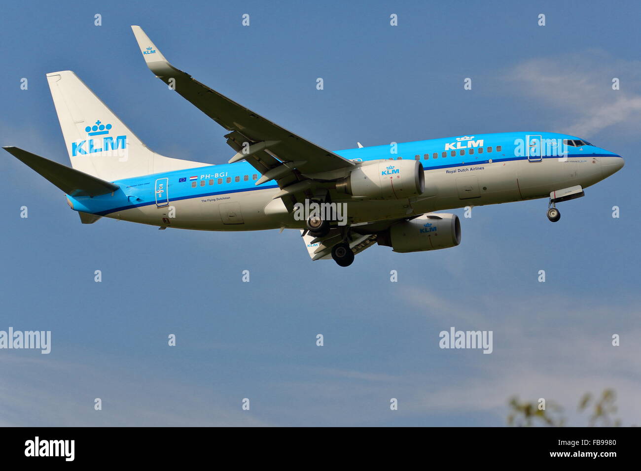 A KLM Boeing 737-700 PH-BGI landing at London Heathrow Airport Stock Photo