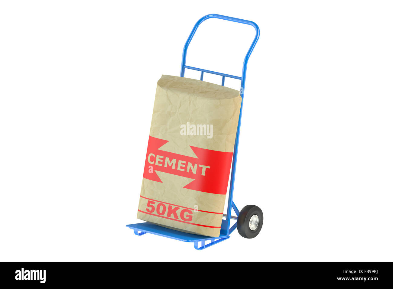Cement bag on the hand truck isolated on white background Stock Photo
