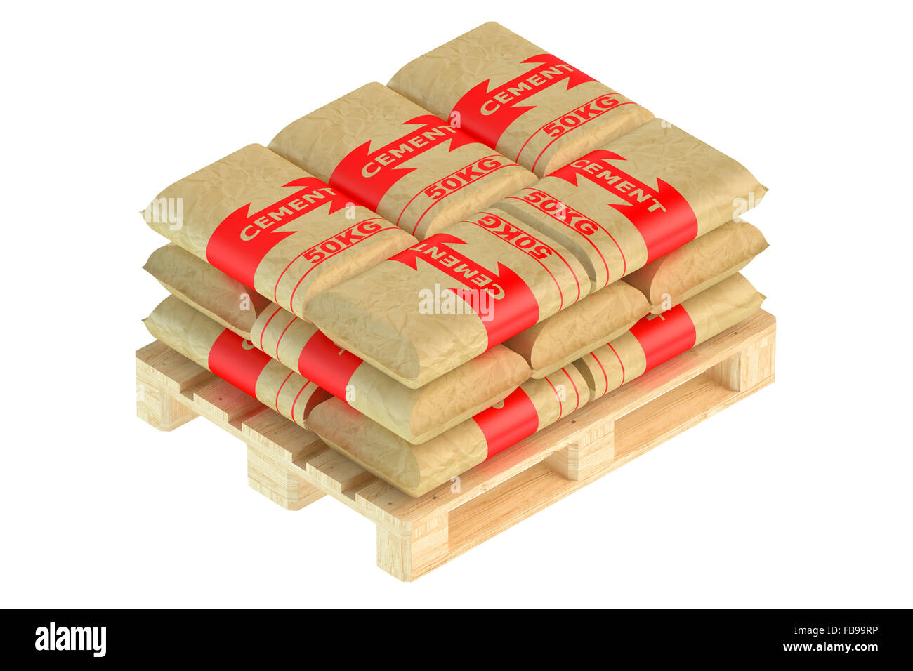Cement bags on pallet isolated on white background Stock Photo