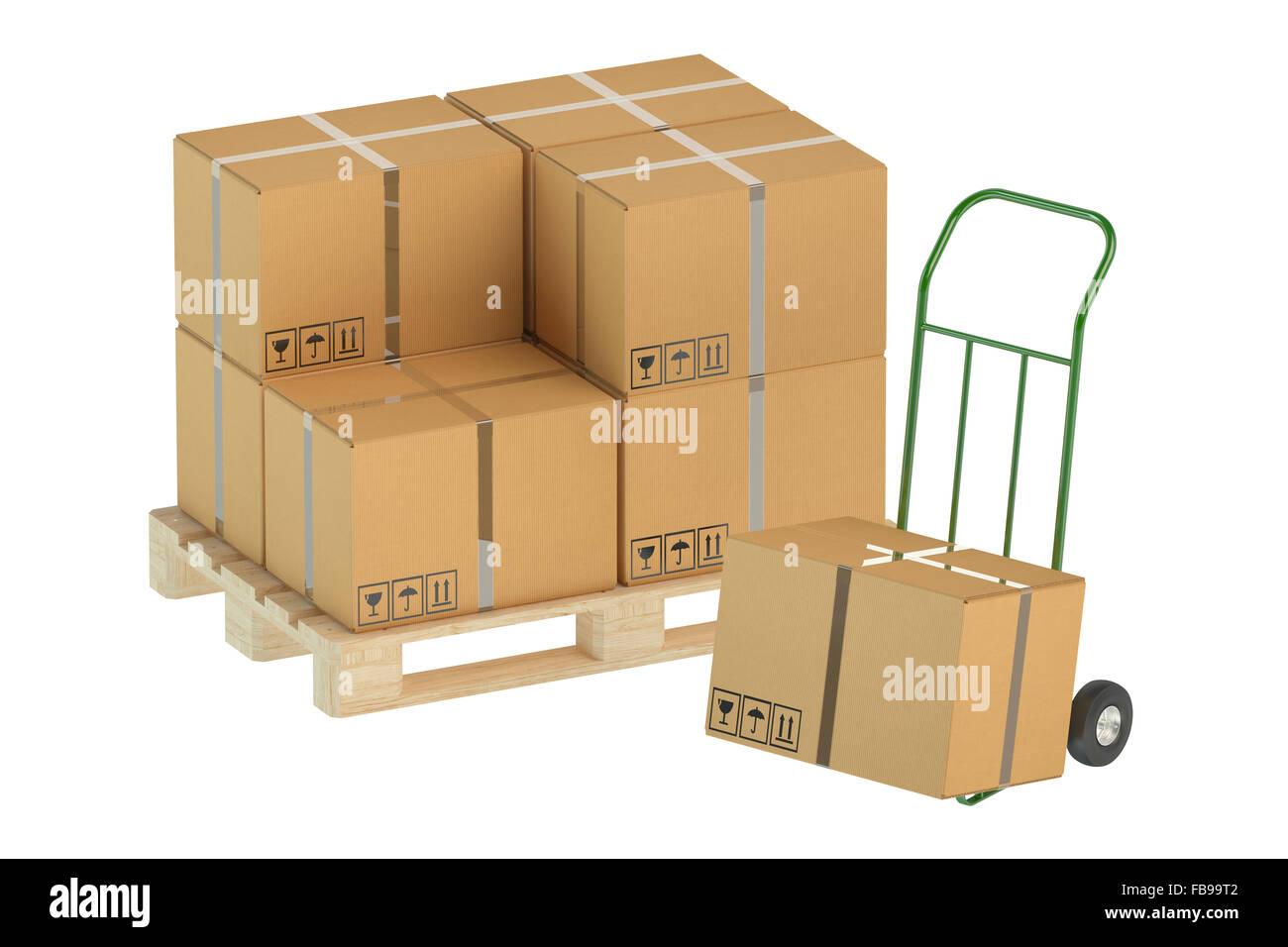 Hand truck with cardboard boxes isolated on white background Stock Photo