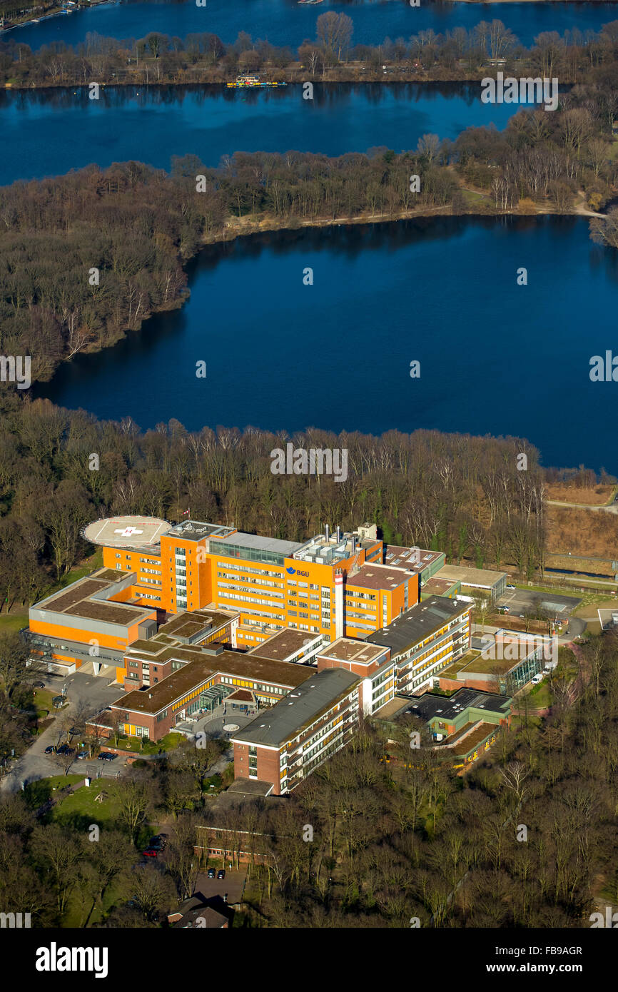 Aerial view, BGU Casualty Hospital Duisburg, Duisburg, Ruhr area, North Rhine Westphalia, Germany, Europe, Aerial view, Stock Photo