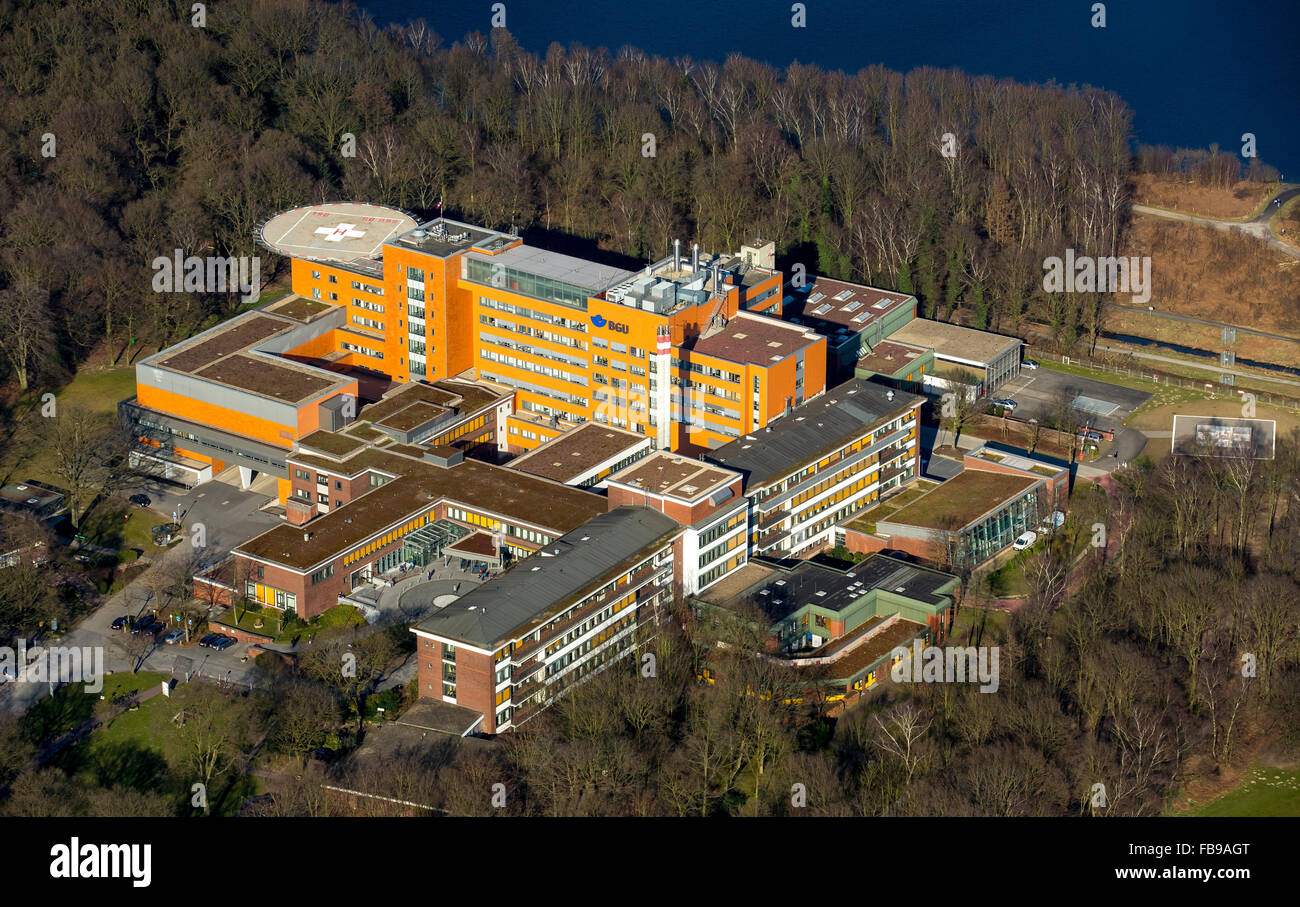Aerial view, BGU Casualty Hospital Duisburg, Duisburg, Ruhr area, North Rhine Westphalia, Germany, Europe, Aerial view, Stock Photo