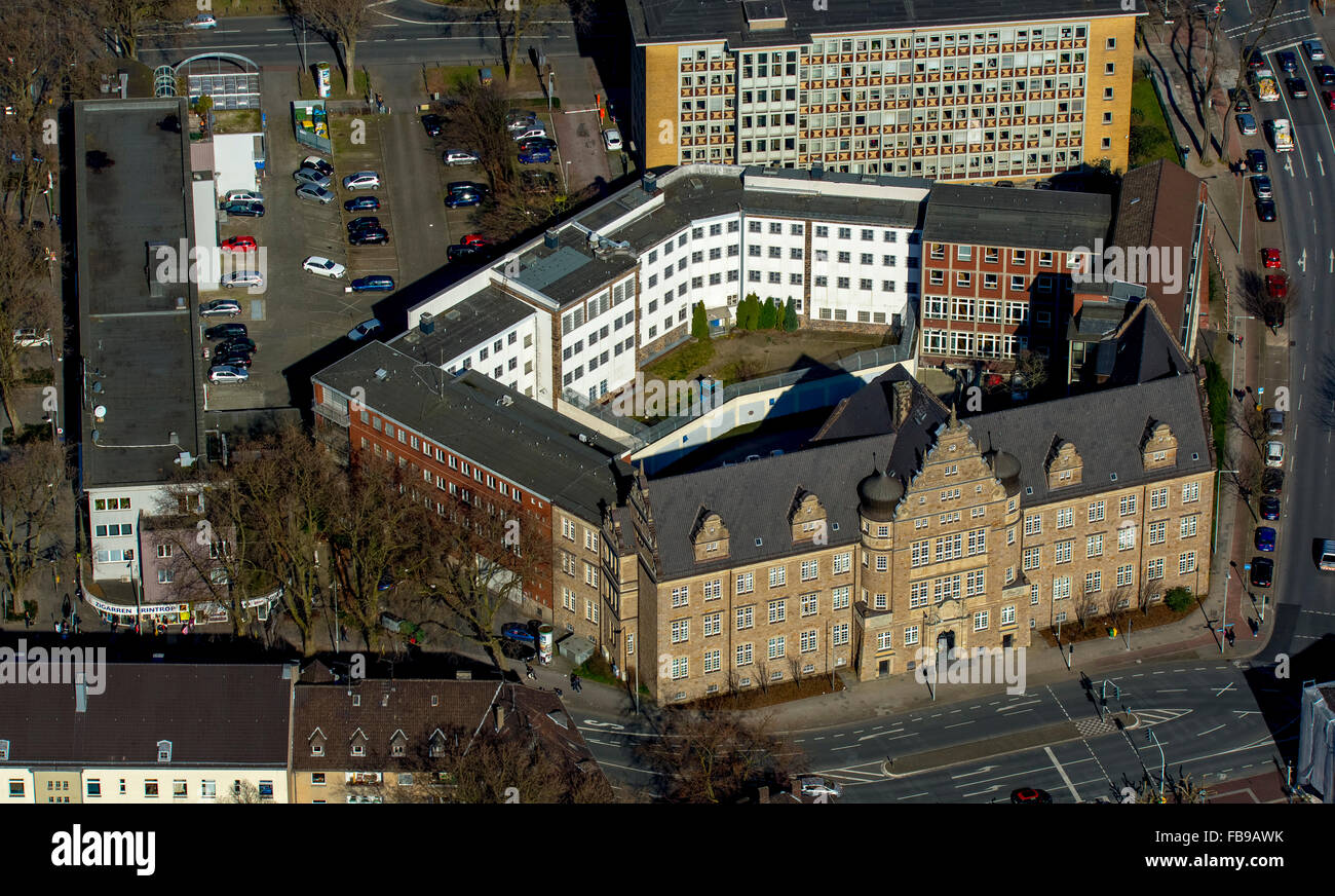 Aerial view, Amtsgericht Oberhausen and JVA-Oberhausen am Friedensplatz, correctional facility, prison, Oberhausen, Ruhr, Europe Stock Photo